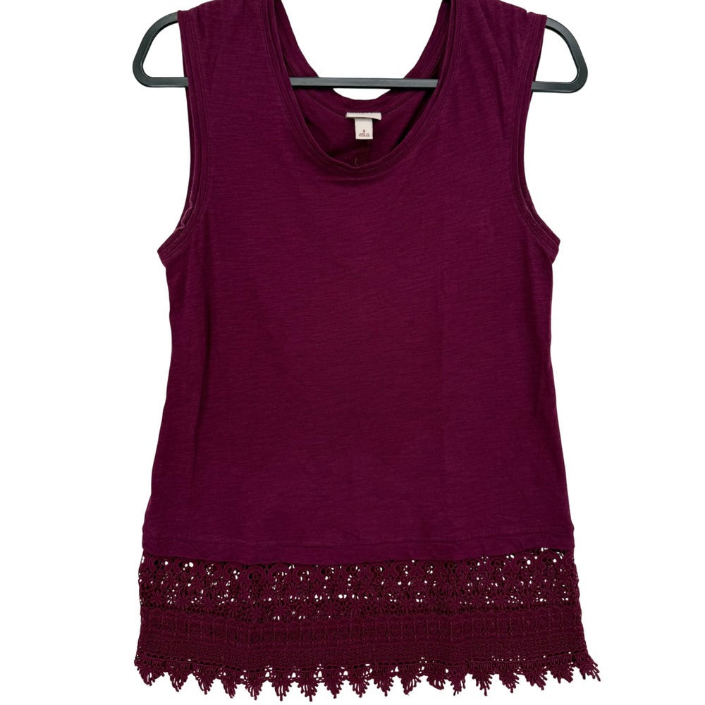 Merona Sleeveless Top Womens Size S Burgundy Crochet Lace Hem Boho Casual